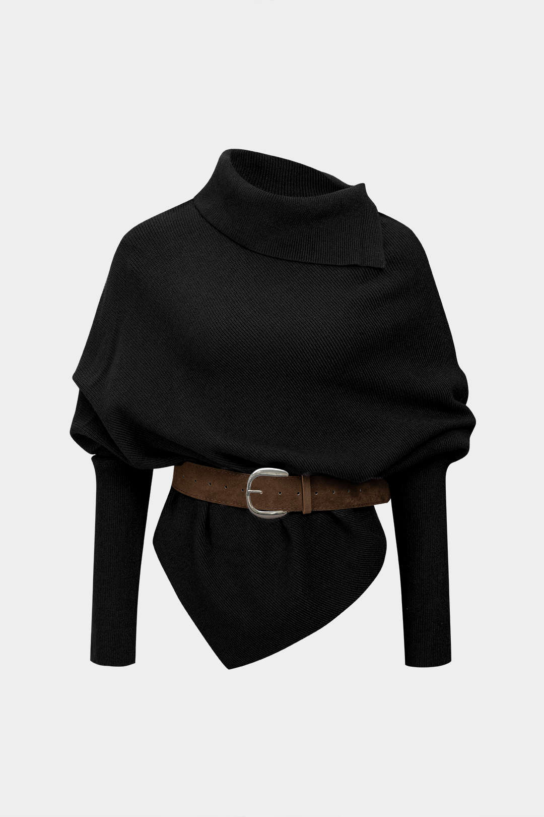 Floor - Gebreide asymmetrische top met riem en lange mouwen