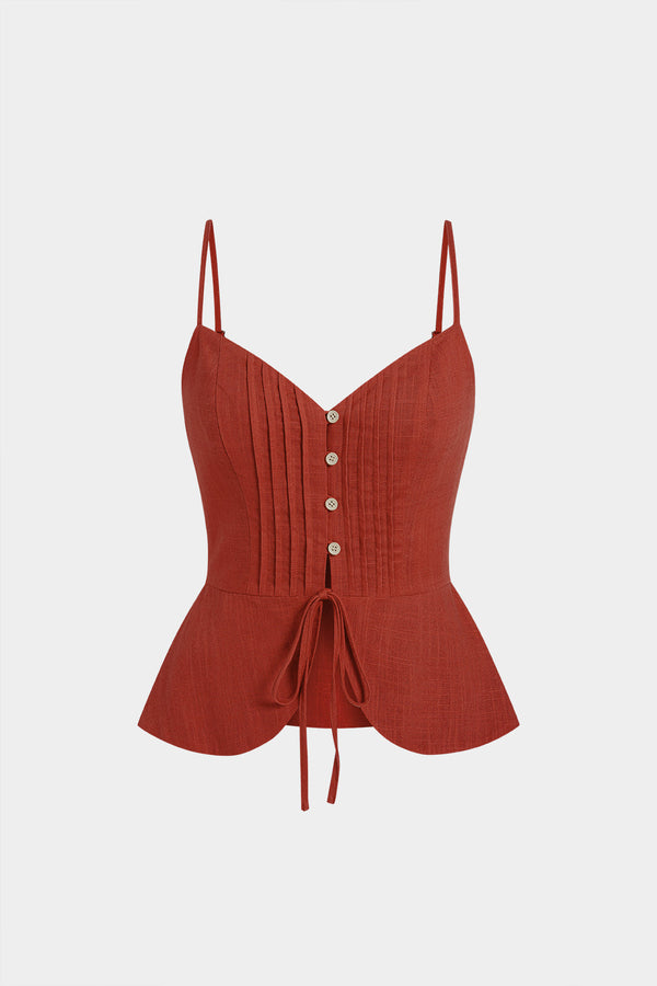 Top met knoopjes, ruches en strik