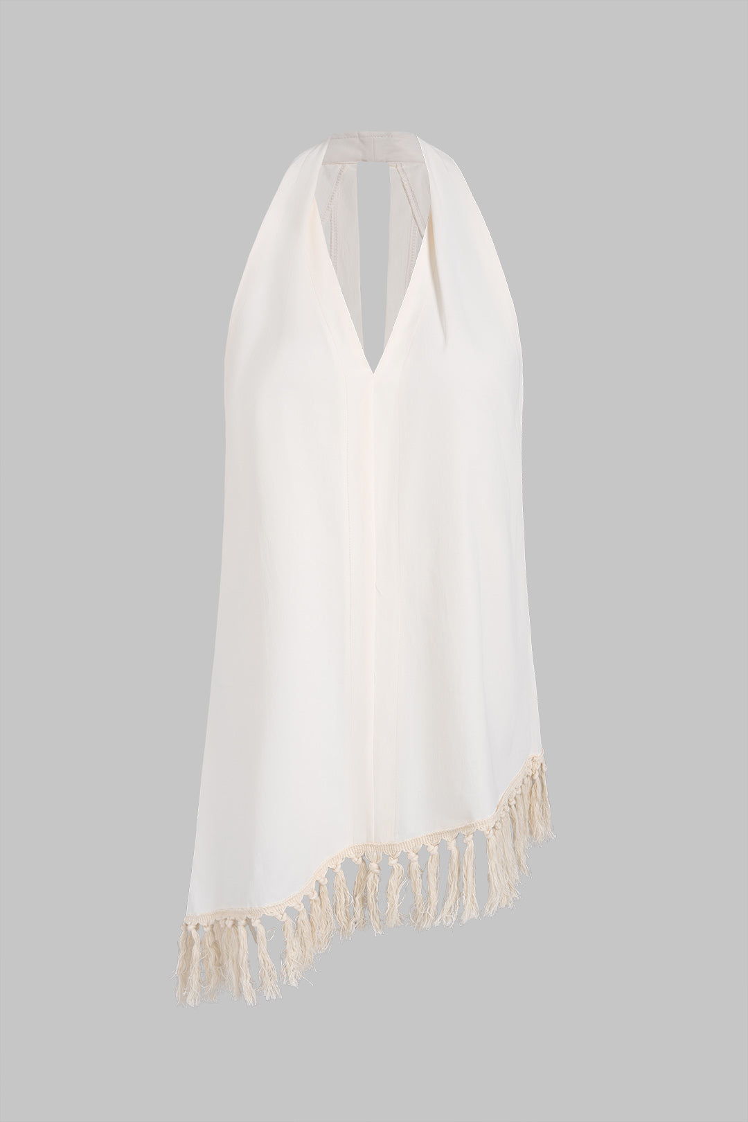 Asymmetrische tanktop met halternek, V-hals en franjes