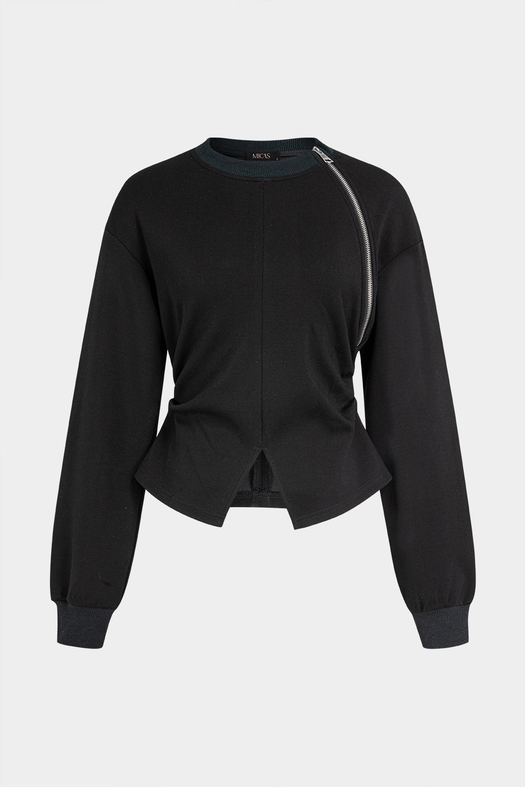 Sweater met ronde hals, rits en lange mouwen