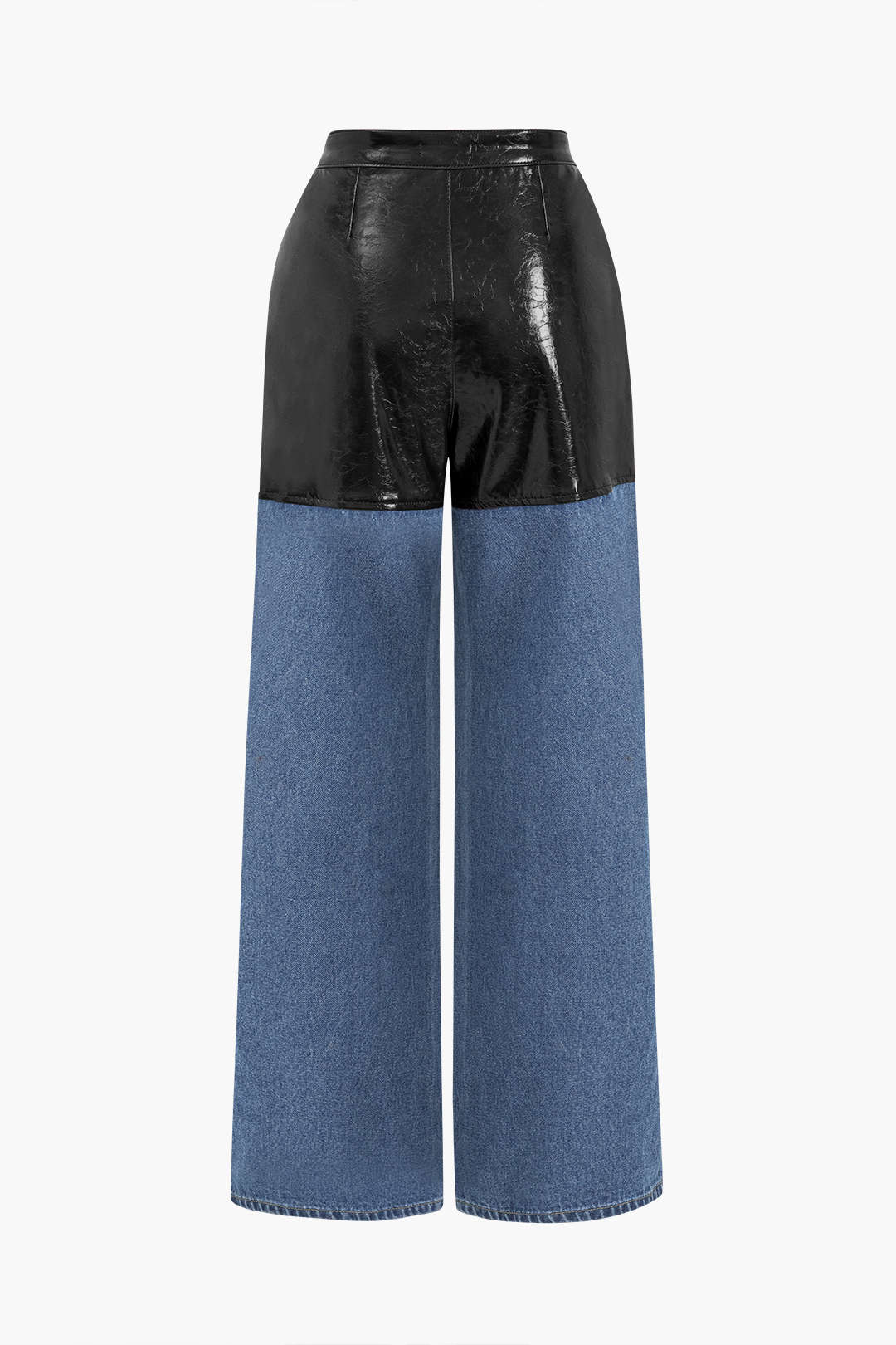 Leren-look patchwork jeans met rechte pijp