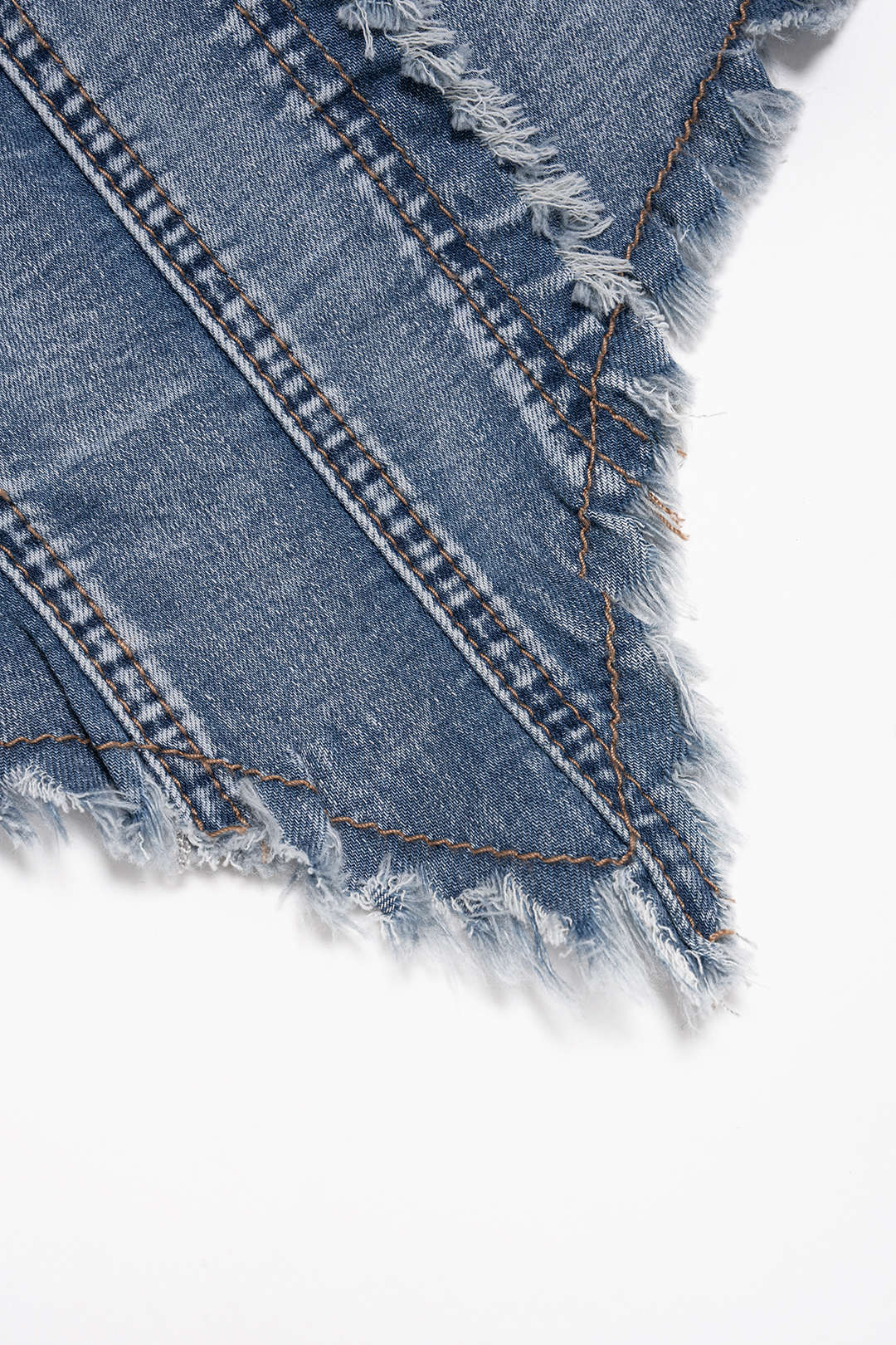 Denim asymmetrische strapless top met rafelrand