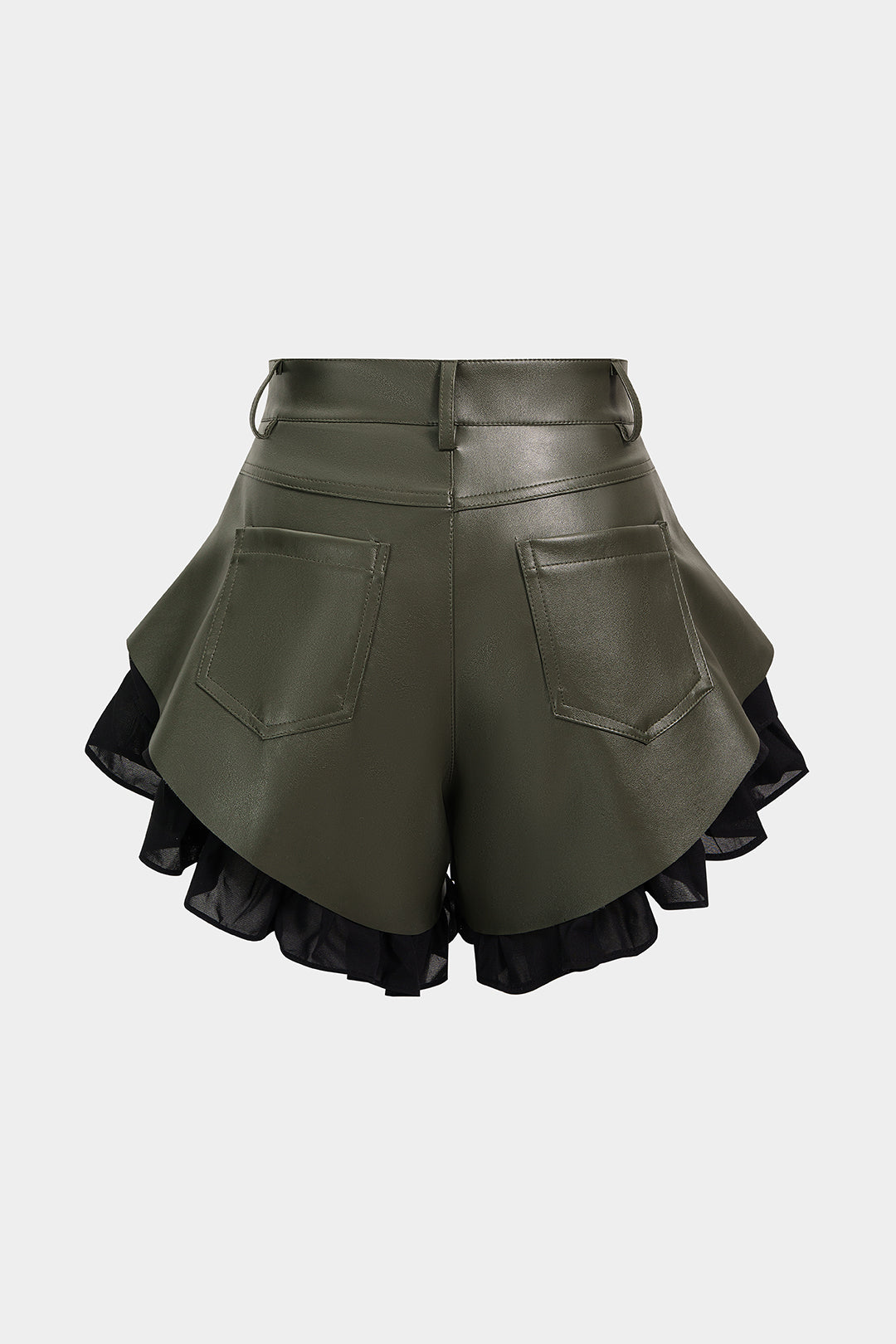 Leren-look patchwork short met hoge taille en volants