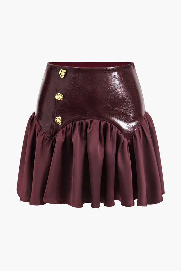 Noor - Leren-look patchwork rok