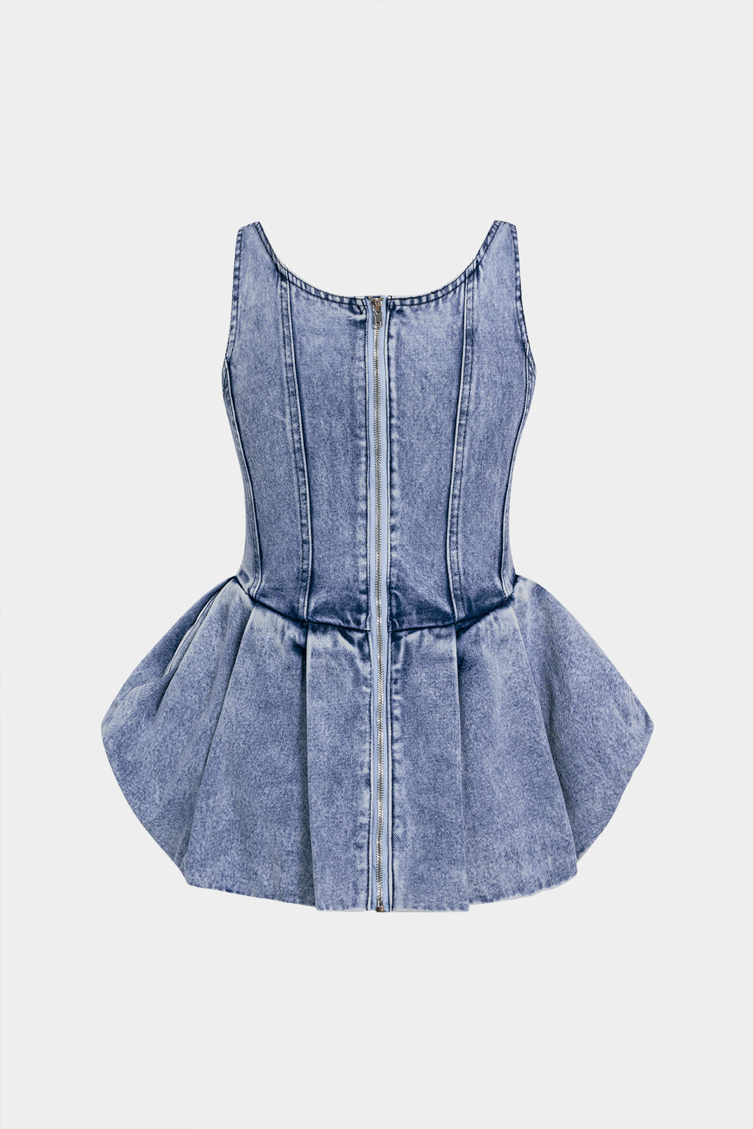 Denim tanktop met ronde hals en volants
