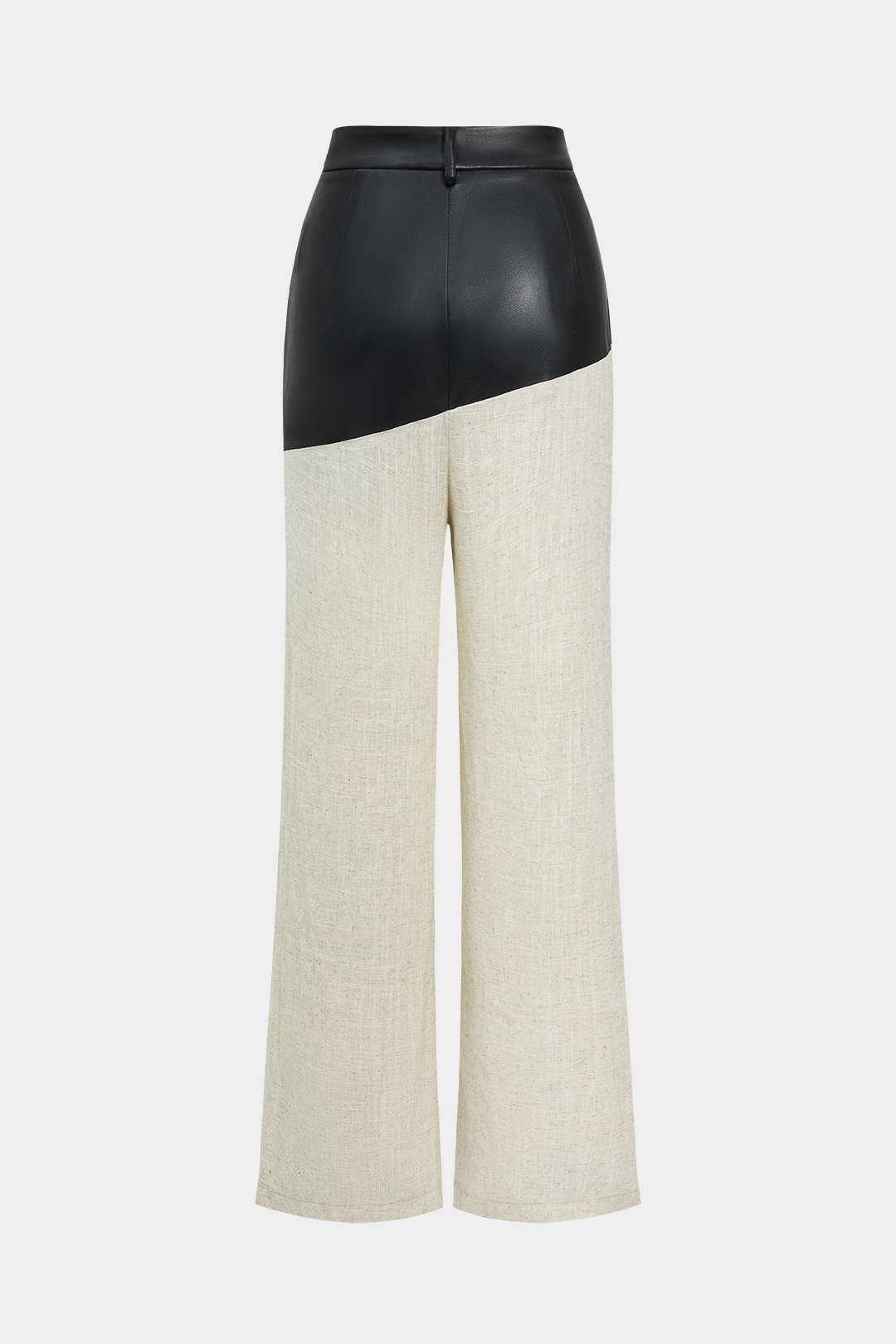 Colorblock leren-look broek met rechte pijp