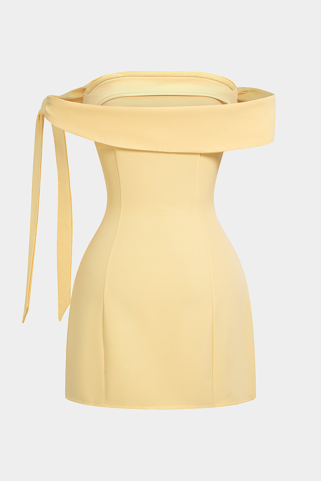 Effen asymmetrische minijurk met blote schouders en strik