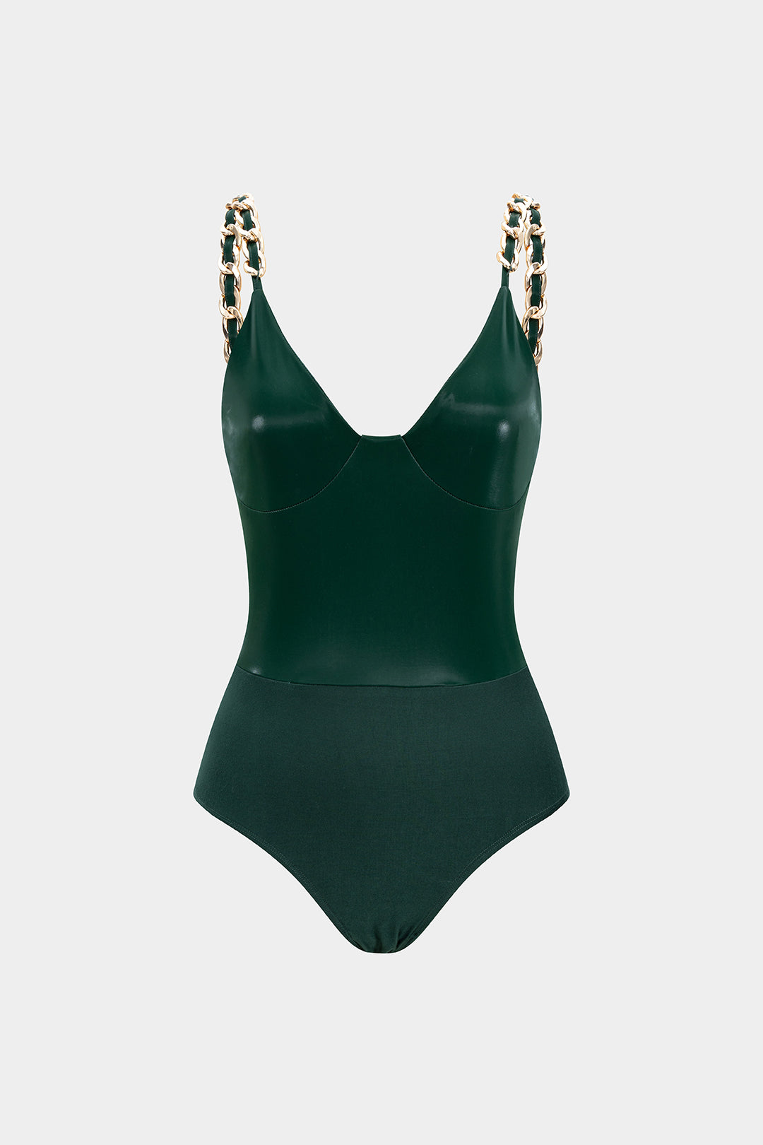 Leren-look patchwork body met kettingdetail