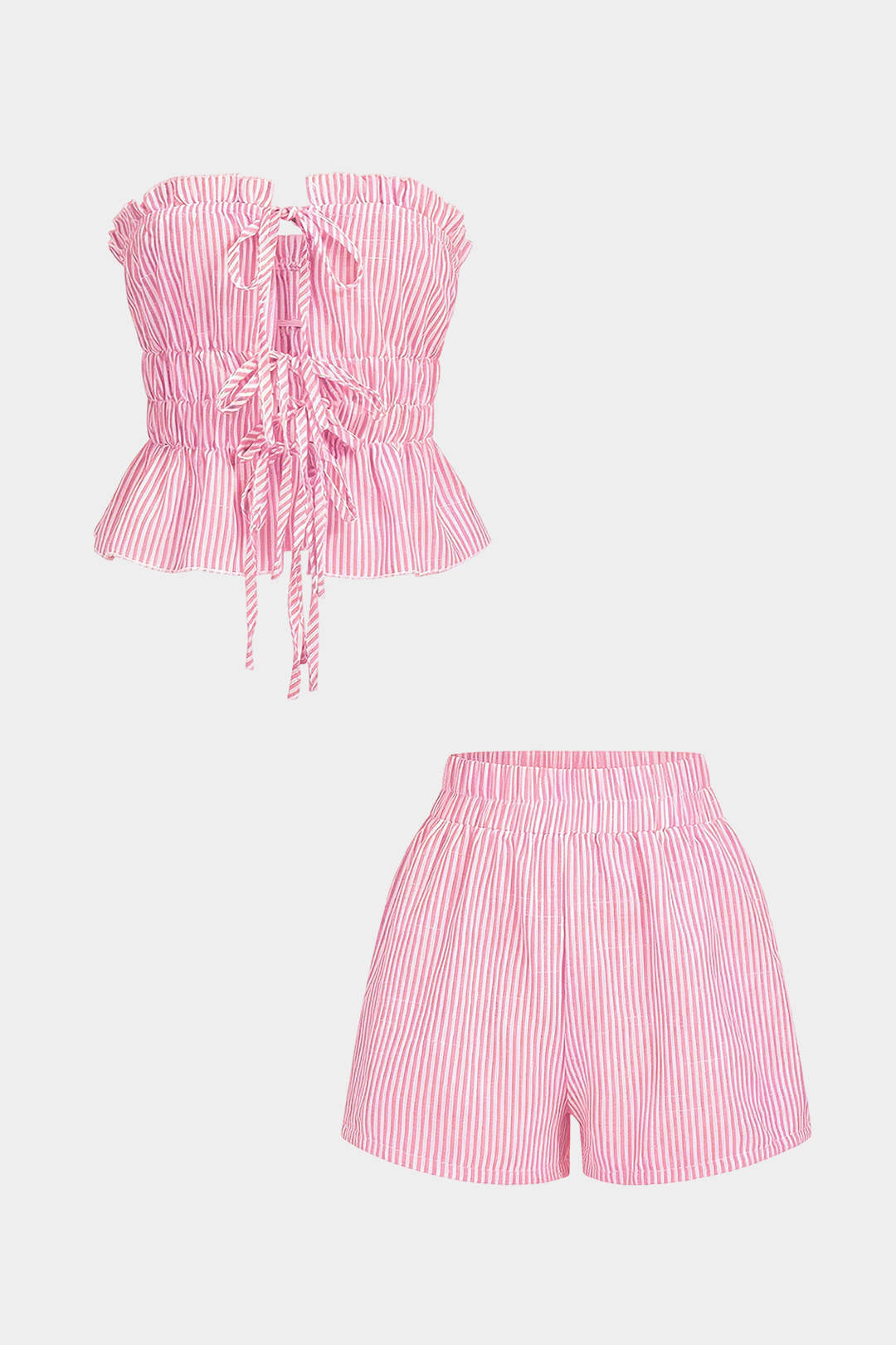 Mae - Gestreepte set met strapless top en short