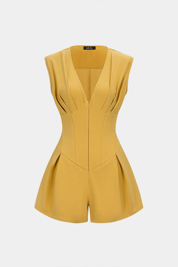 Mouwloze playsuit met V-hals, ruches en rits