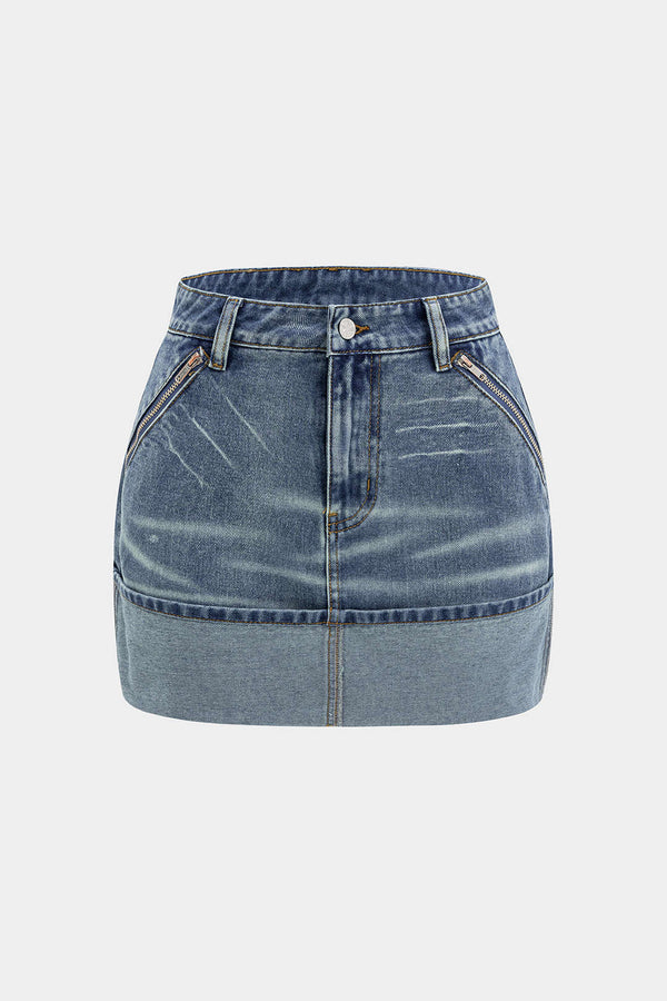 Denim verwassen rok met zakken