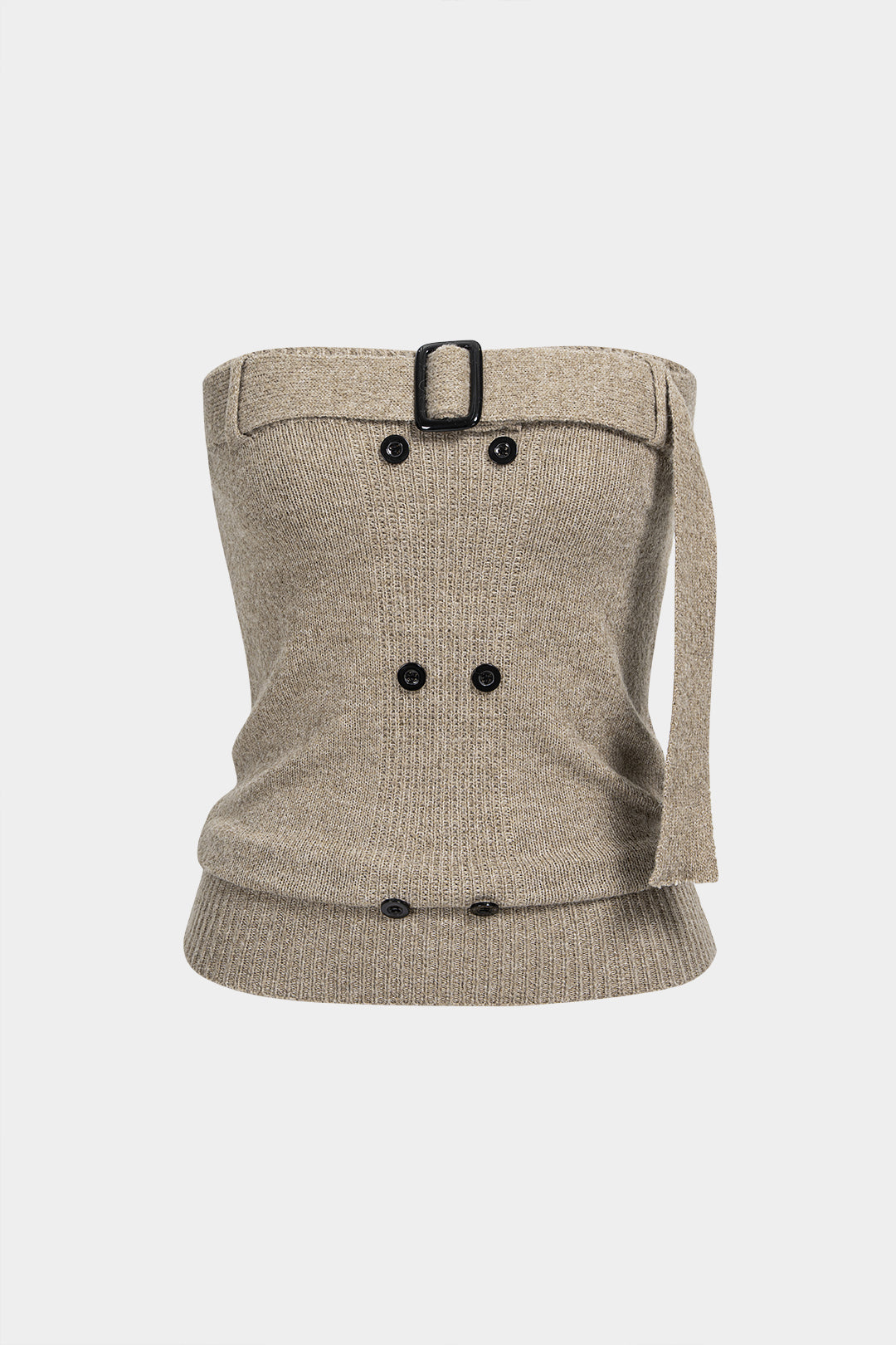 Gebreide strapless top met riem en knoopjes