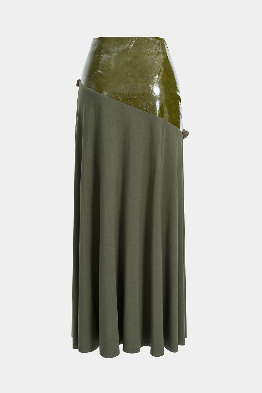 Leren-look patchwork rok met rits en gedraaid detail