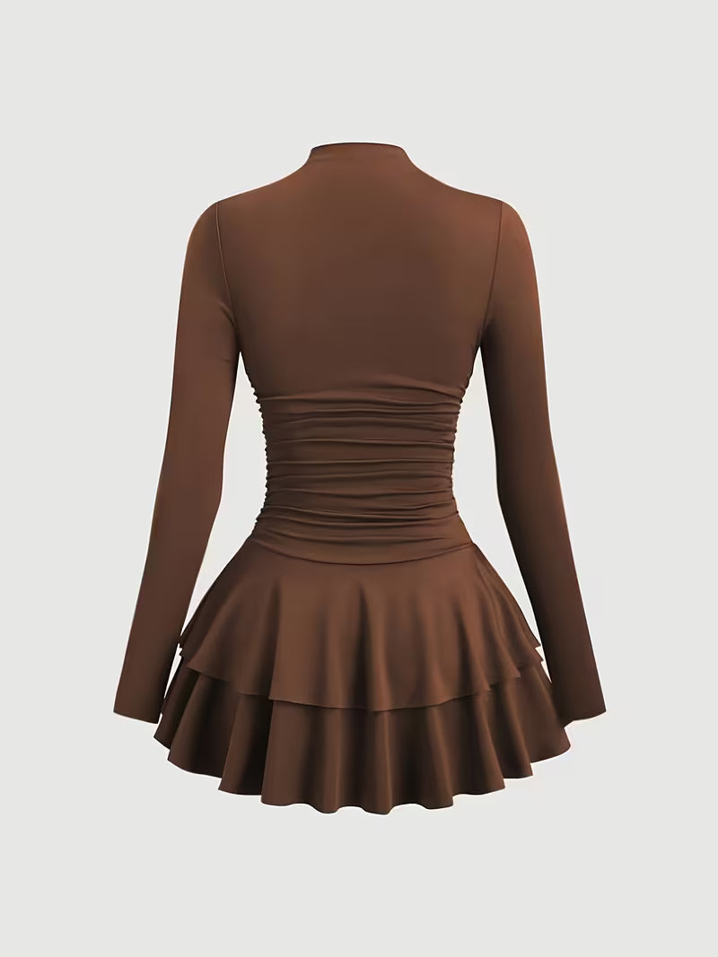Elegante Geplooide Coljurk met Lange Mouwen