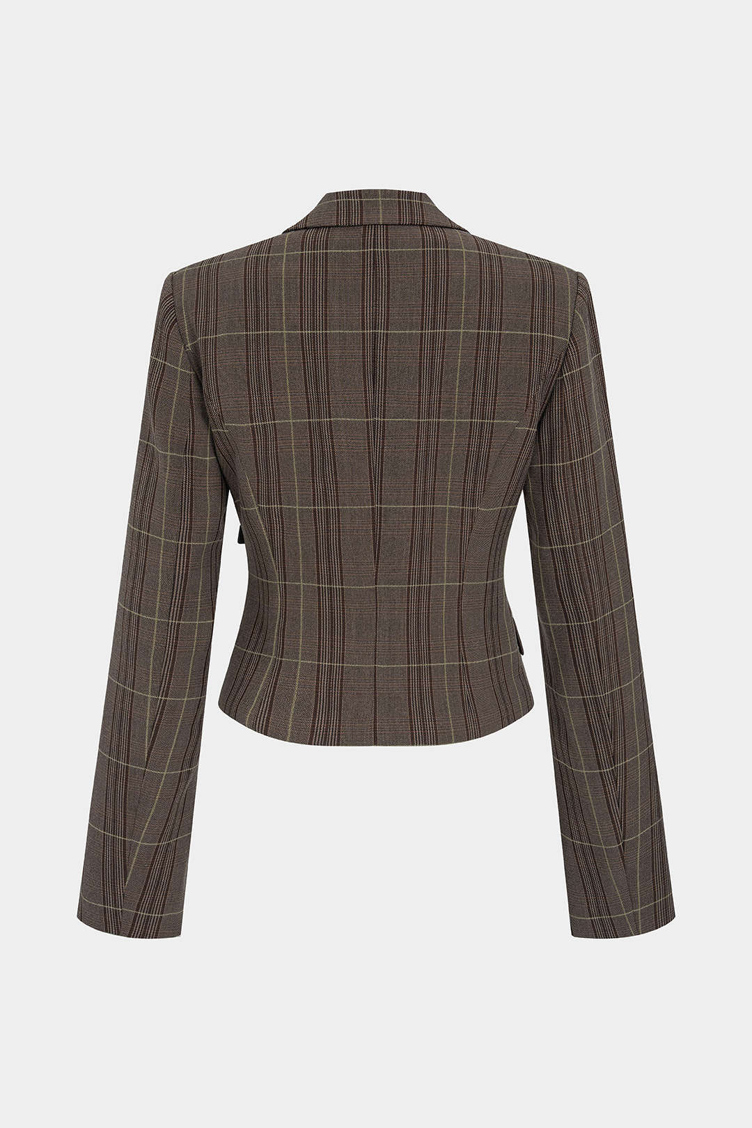 Geruite patchwork blazer met riem