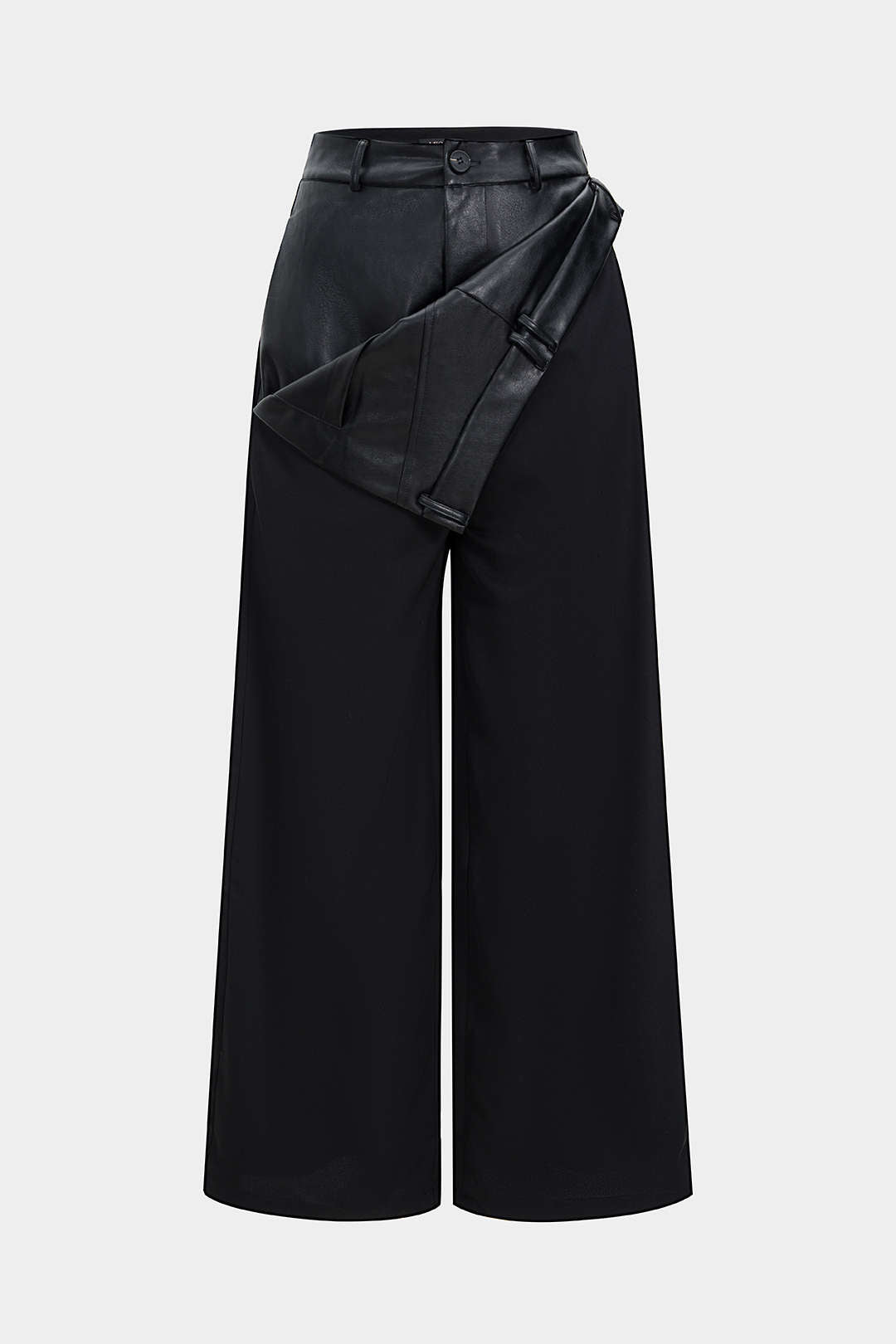 Leren-look patchwork pantalon met wijde pijpen