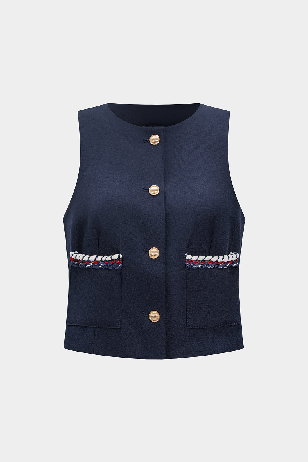 Metallic tanktop met zakken, ronde hals en knoopjes