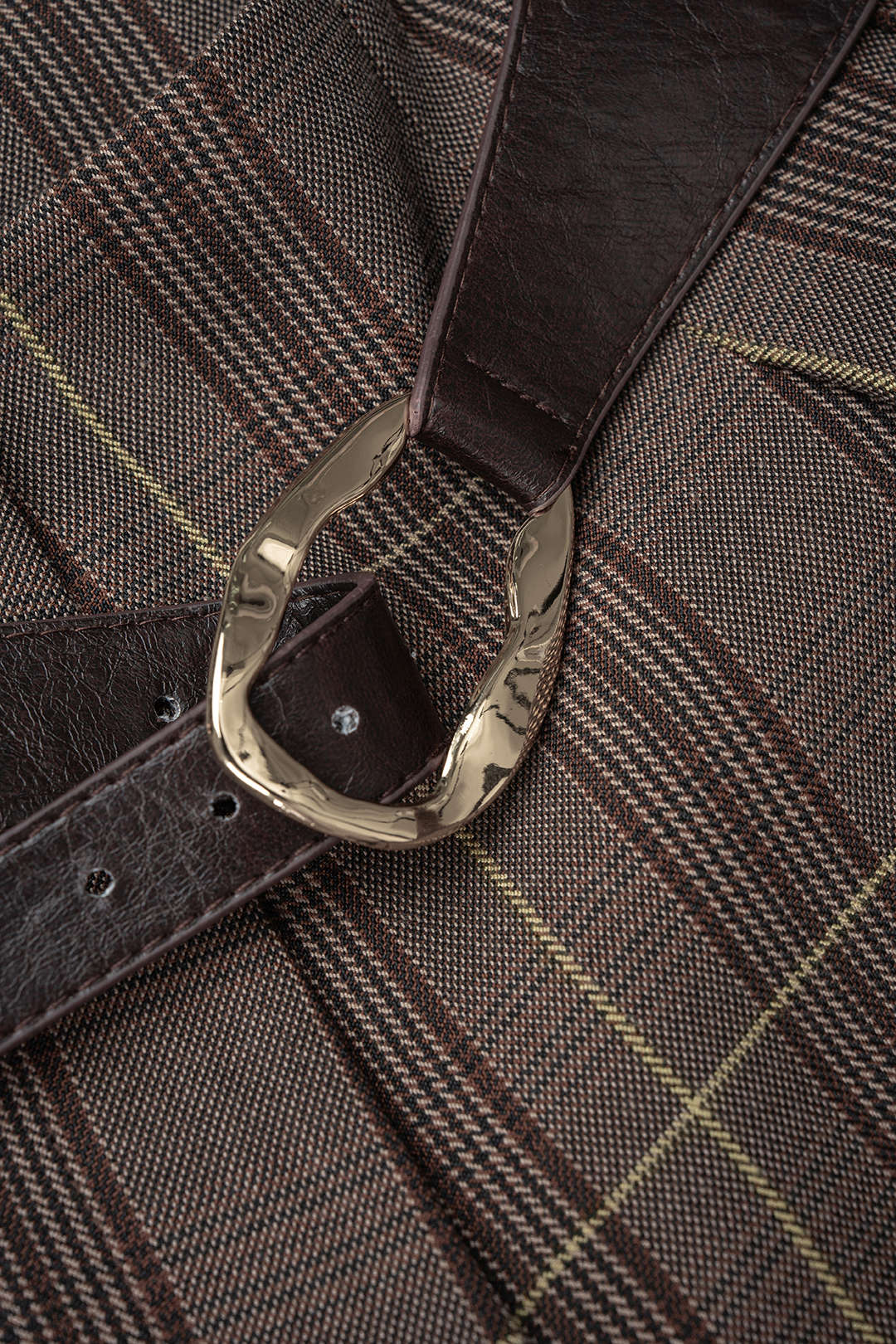 Geruite patchwork short met riem