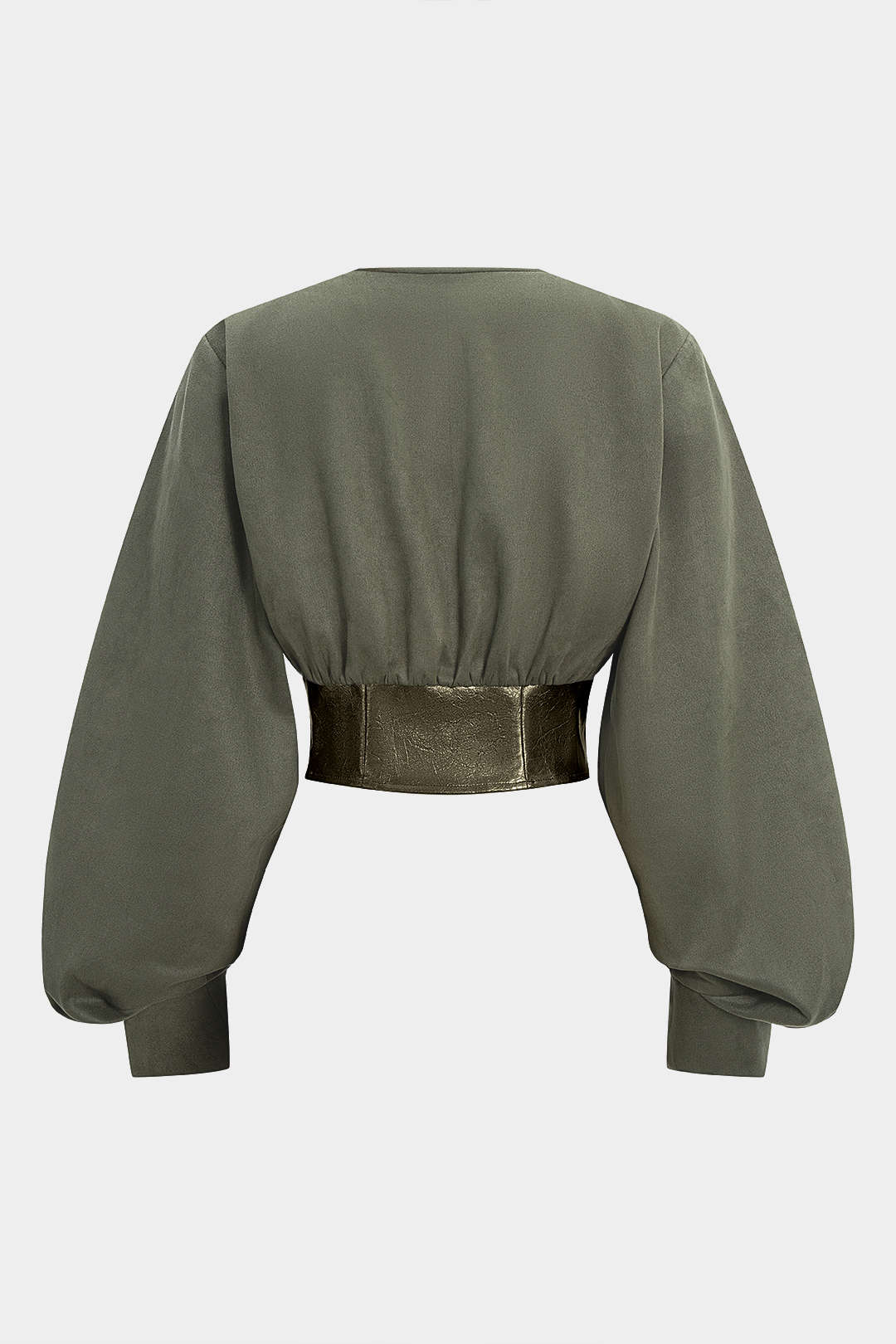 Leren-look suède top met V-hals en lange mouwen