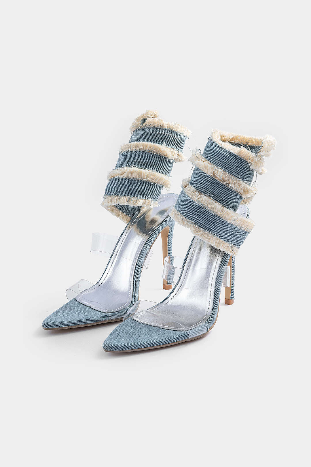 Denim sandalen met kant