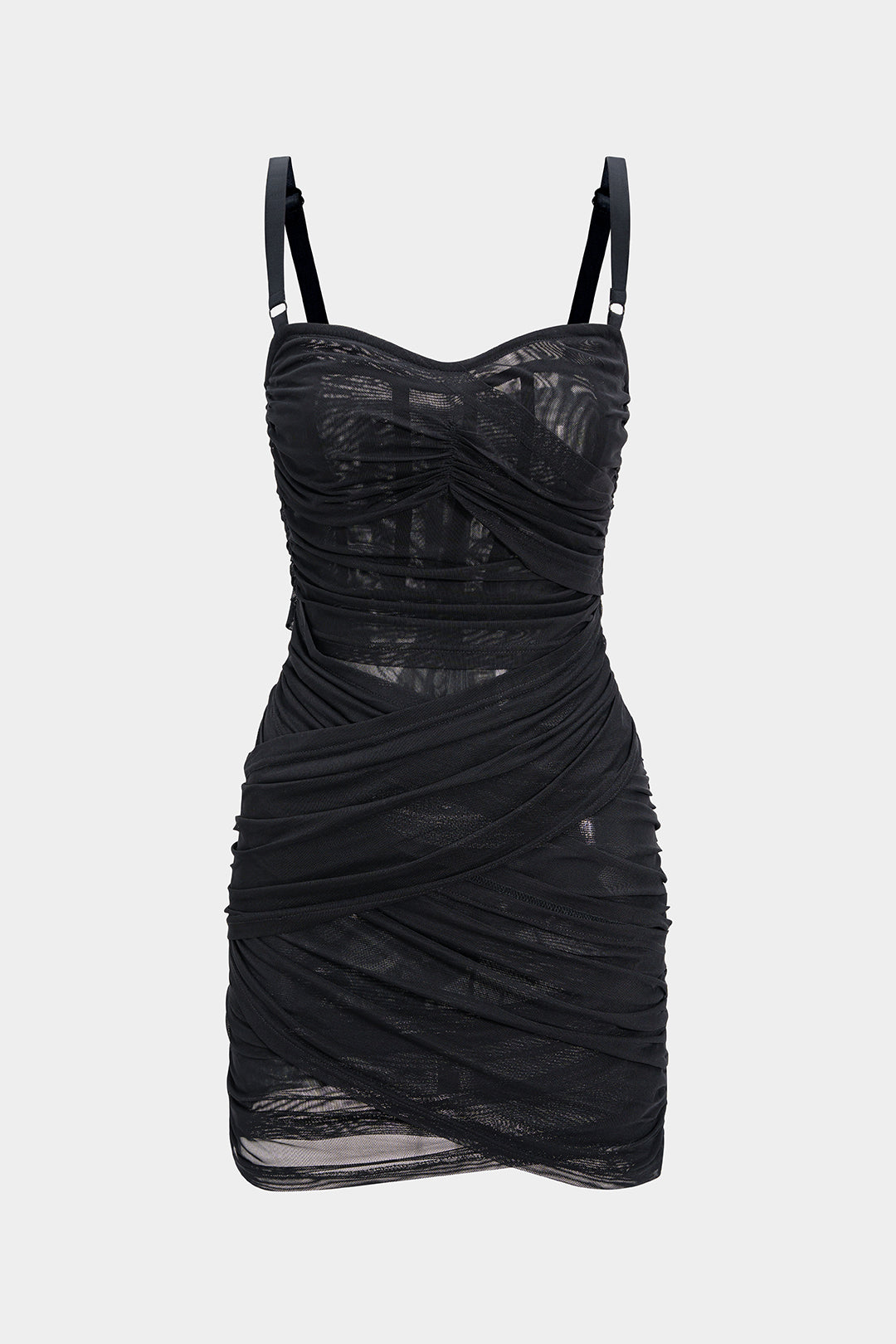 Asymmetrische mesh minijurk met ruches