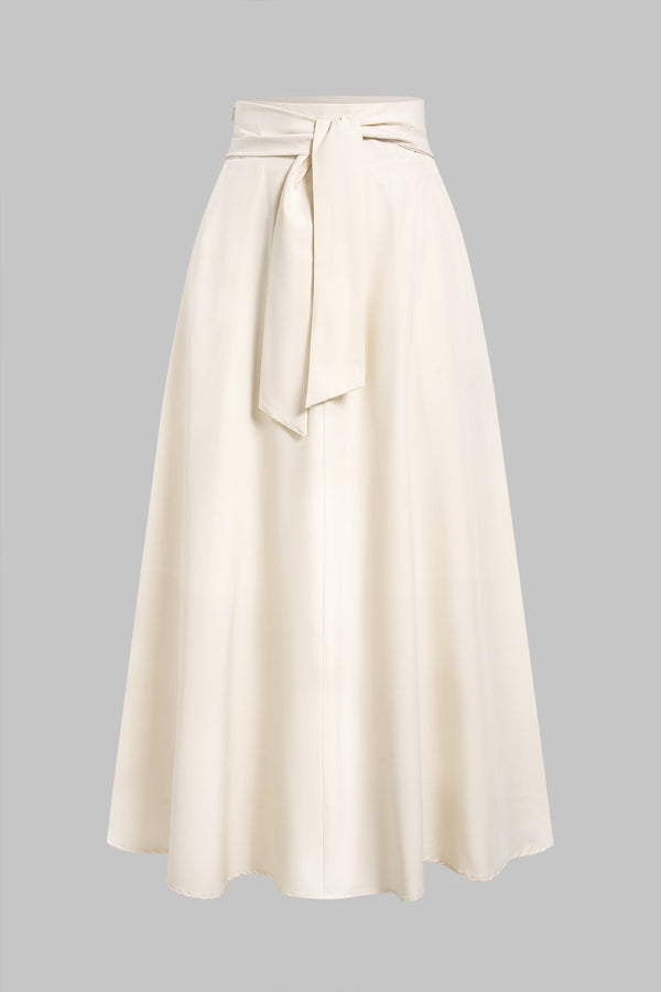 Rok met hoge taille, strik en ruches