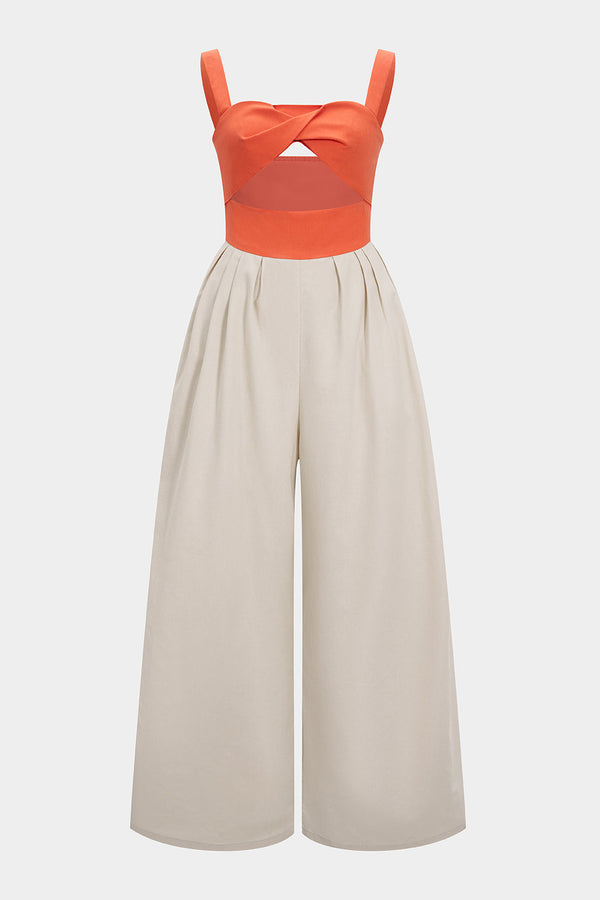 Mouwloze jumpsuit met uitsnijding en gedraaid detail