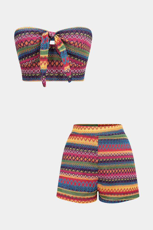 Ivy - Gestreepte set met strapless top en short