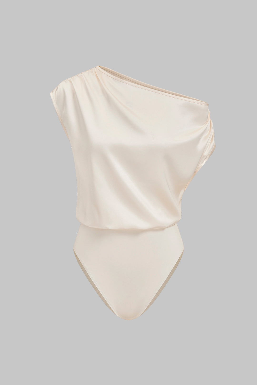 Satijnen patchwork body met één schouder en ruches
