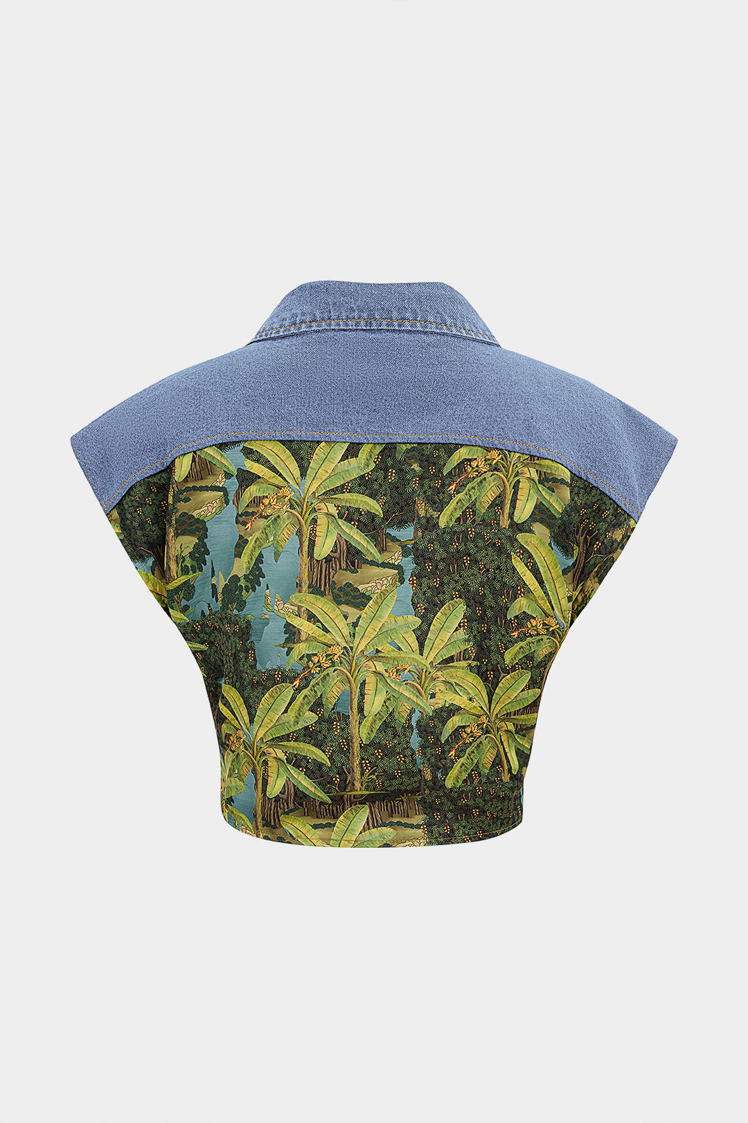Denim patchwork gilet met strik