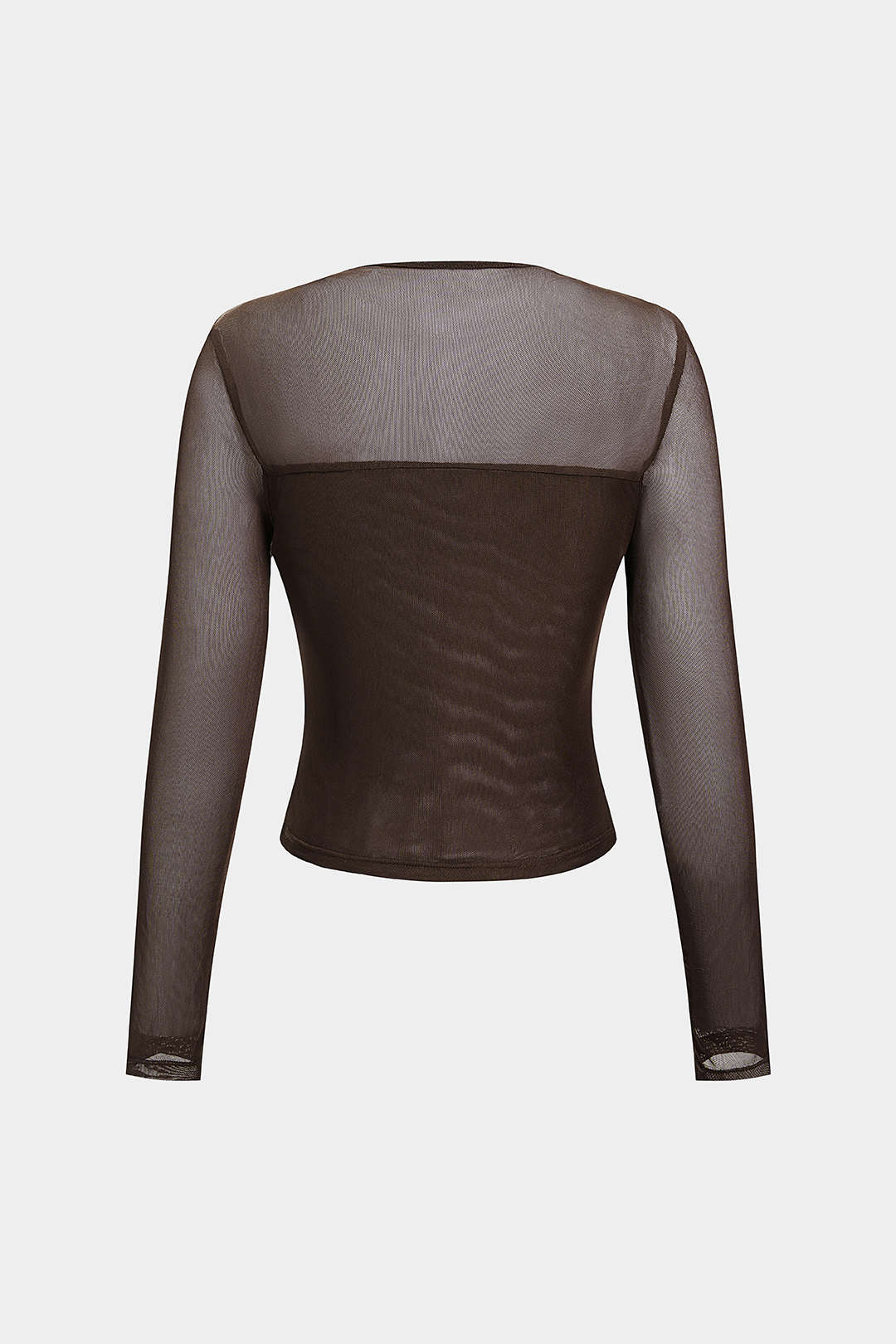 Mesh patchwork T-shirt met ronde hals en lange mouwen