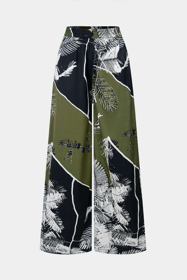 Satijnen broek met smokwerk en wijde pijpen