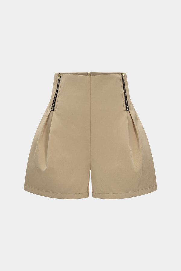Short met hoge taille, ruches en rits