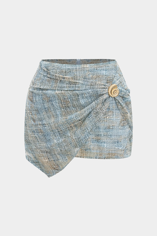 Abstracte print chiffon rok met ruches en rits