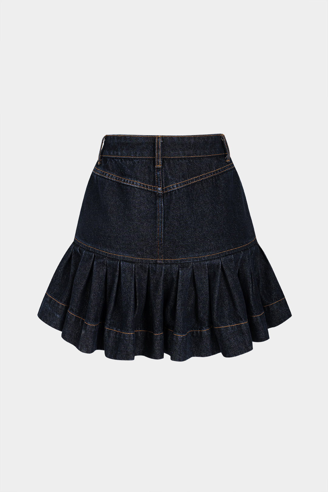 Denim minirok met hoge taille en ruches