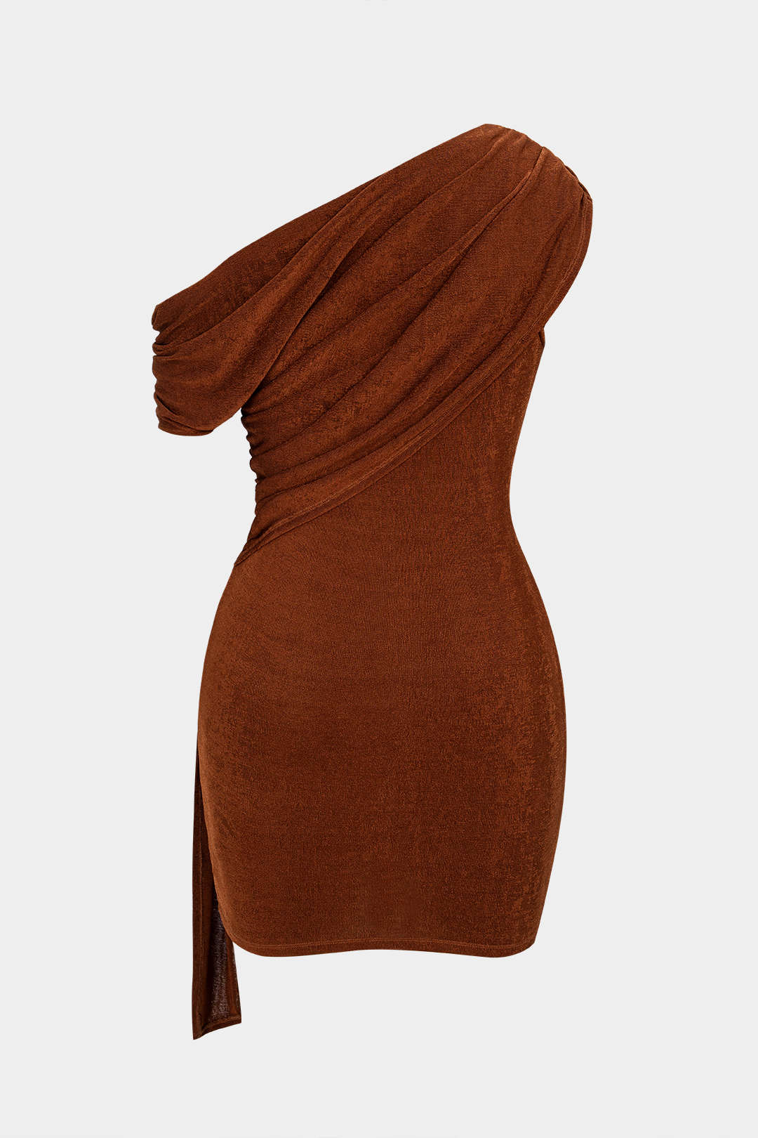 Mesh metallic minijurk met één schouder en ruches
