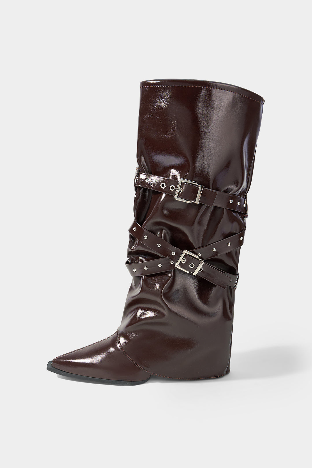 Olivia - Leren-look kniehoge laarzen met studs