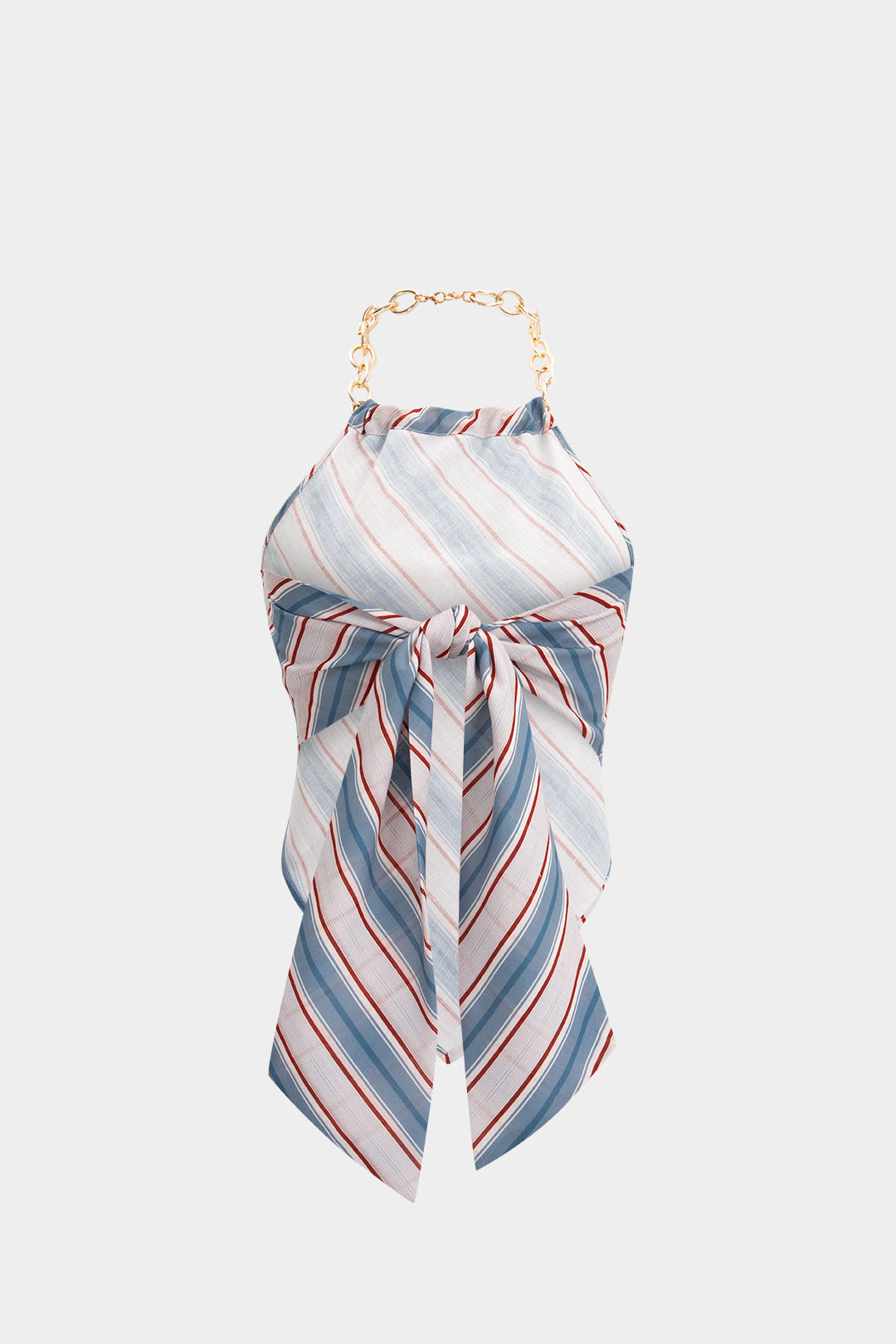 Gestreepte metallic tanktop met kettingdetail en halternek