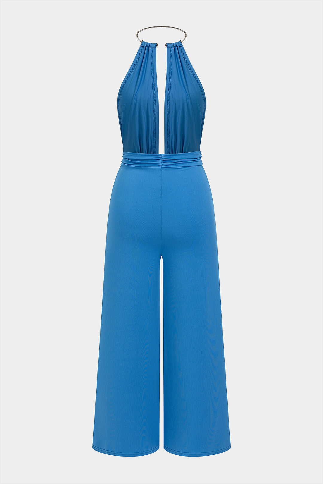 Metallic mouwloze jumpsuit met halternek en open rug
