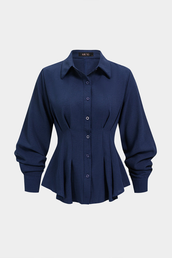 Effen blouse met revers, ruches en volants
