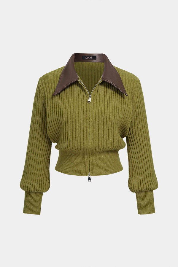 Gebreid patchwork vest met rits
