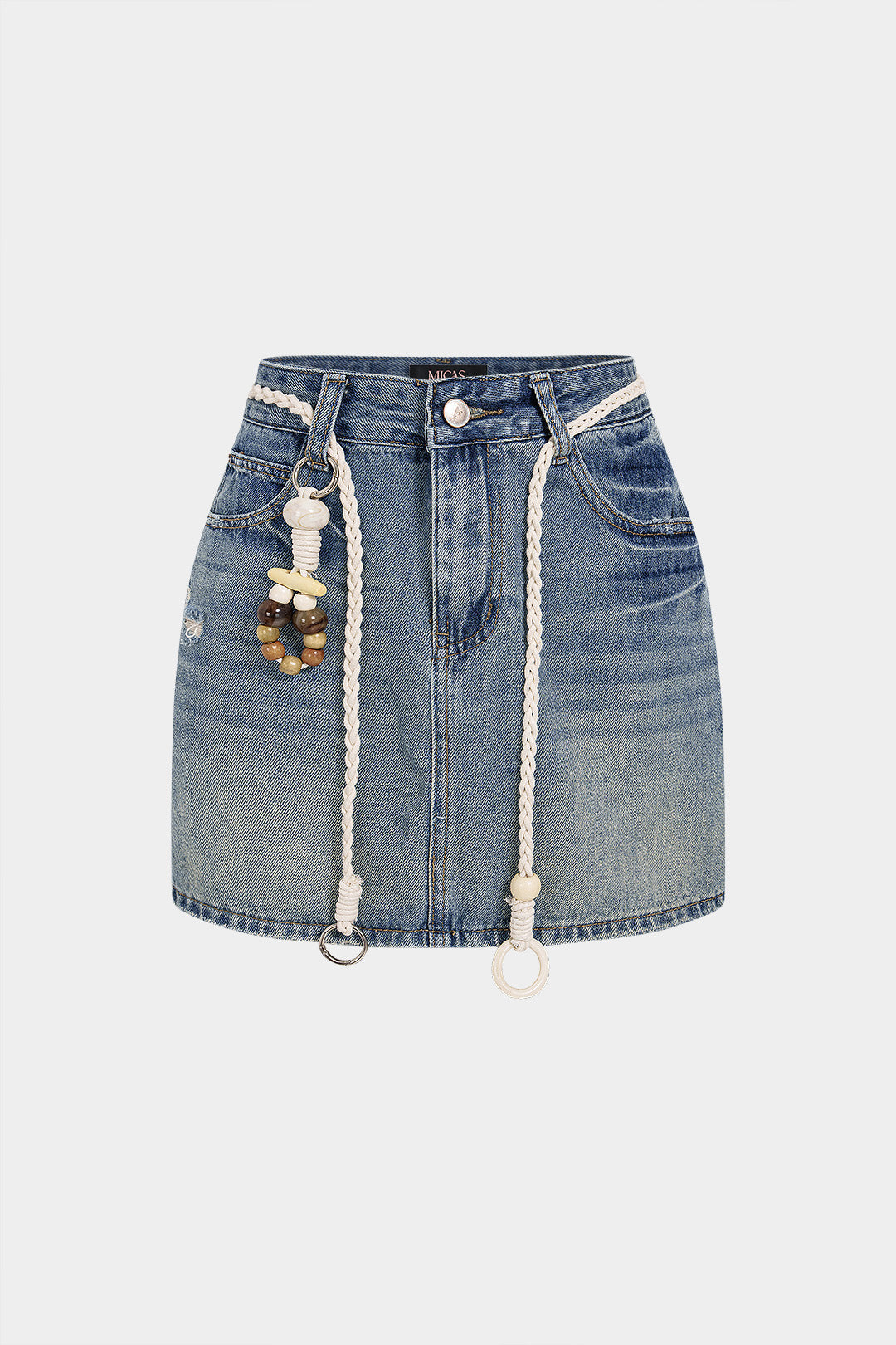 Denim rok met riem, hoge taille en A-lijn