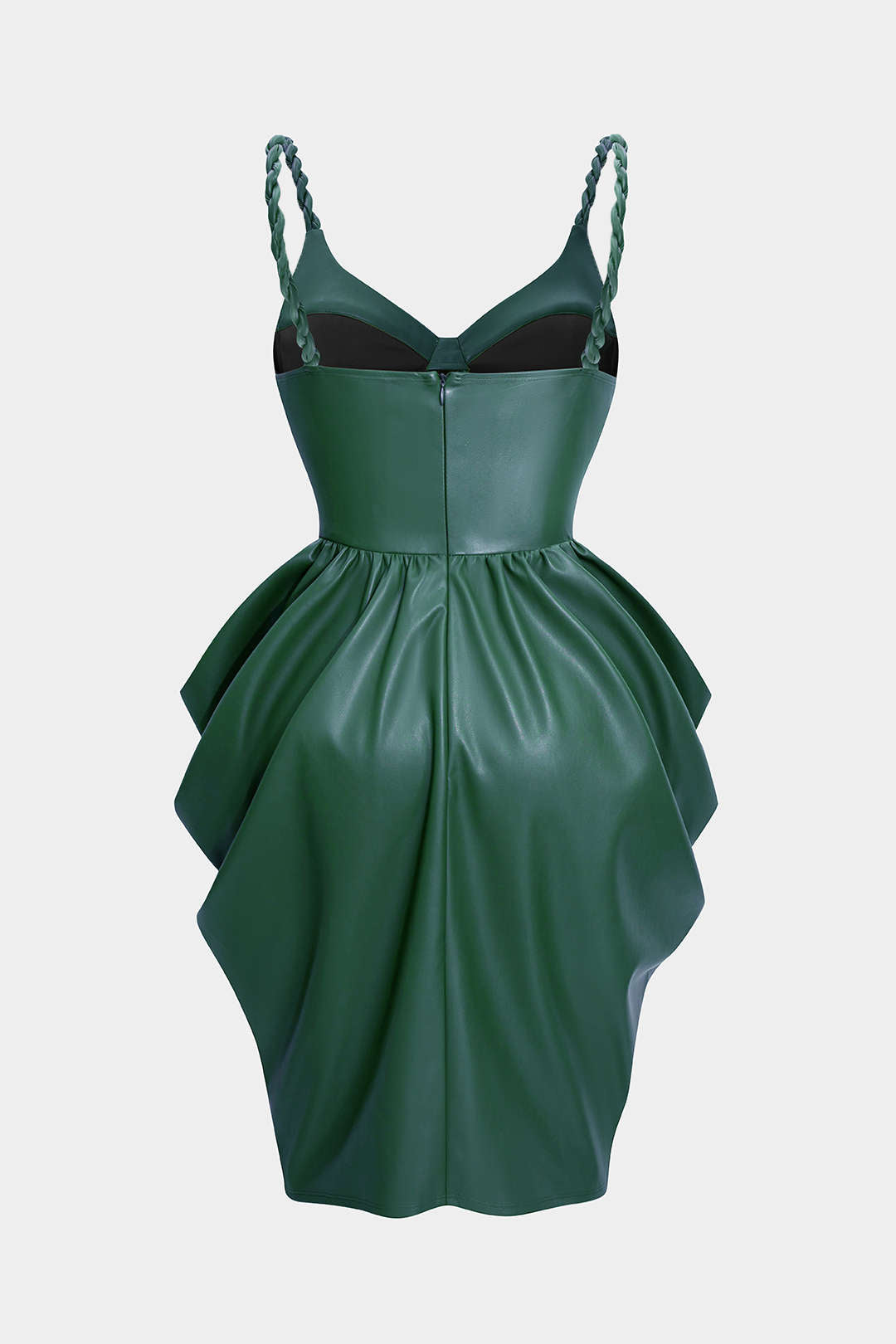 Leren-look mouwloze minijurk met ruches en gedraaid detail