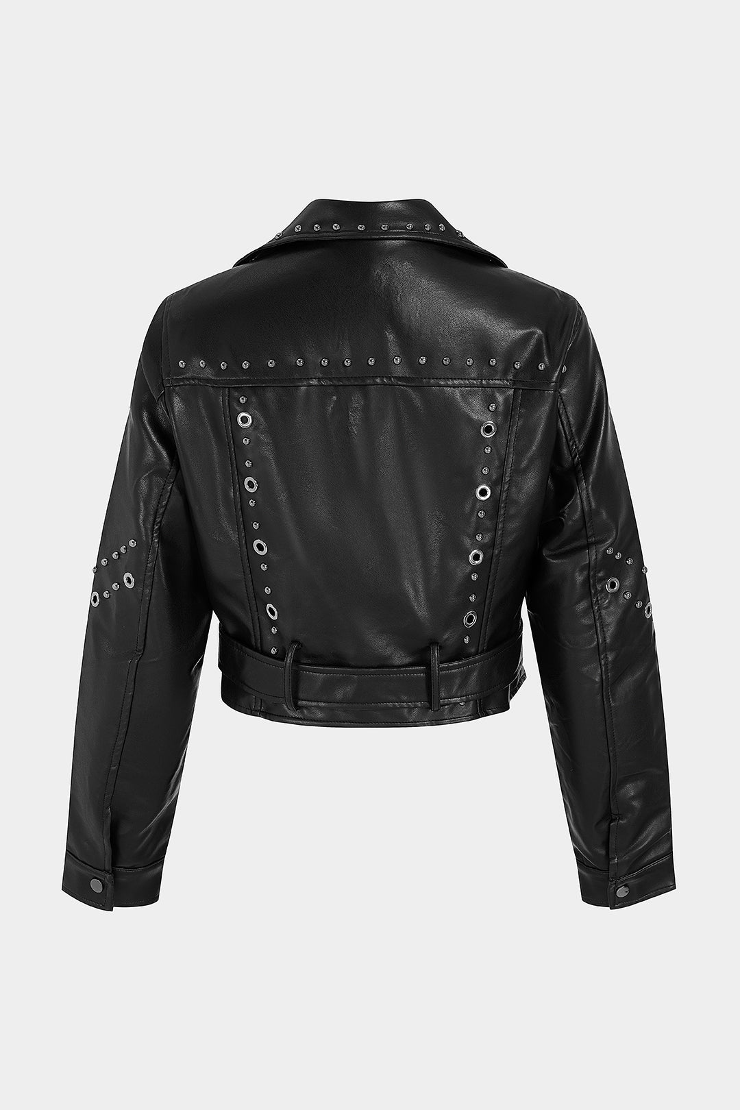 Leren-look jasje met studs, riem en rits