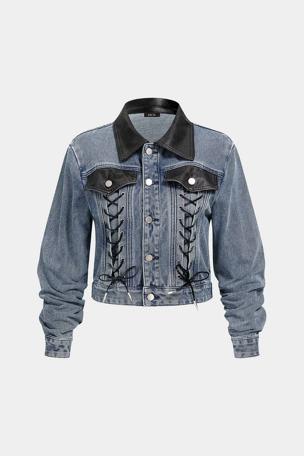 Denim patchwork jasje met strik