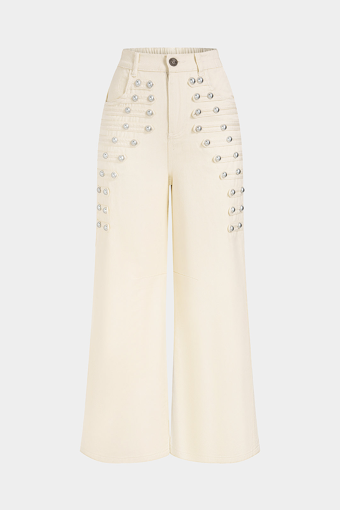 Lotte - Metallic jeans met knoopjes en wijde pijpen