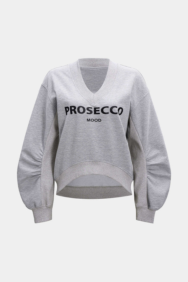 Patchwork sweater met V-hals en lange mouwen