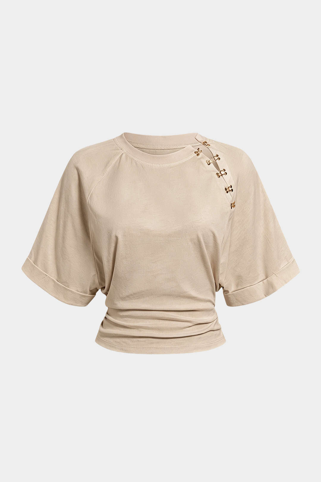Metallic T-shirt met gesp, ronde hals en korte mouwen