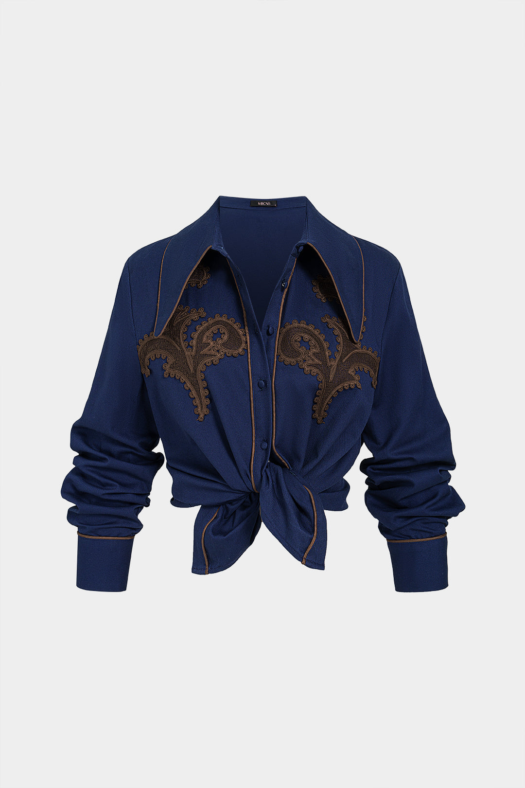 Blouse met kanten rand en lange mouwen