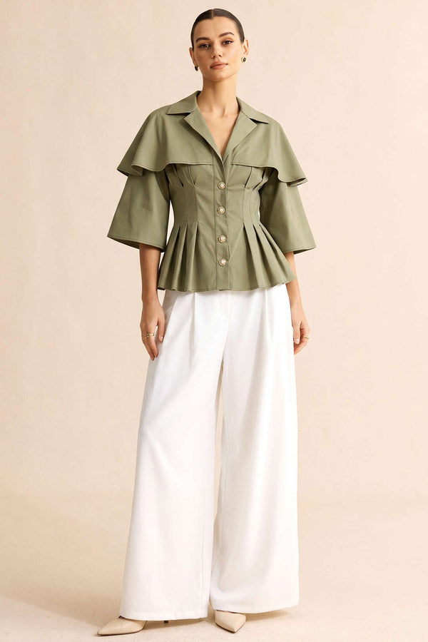 Blouse met reverskraag, ruches en korte mouwen
